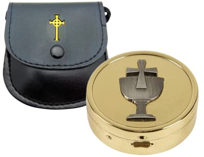 Chalice Embossed Solid Brass Pyx with Drawstring Burse
