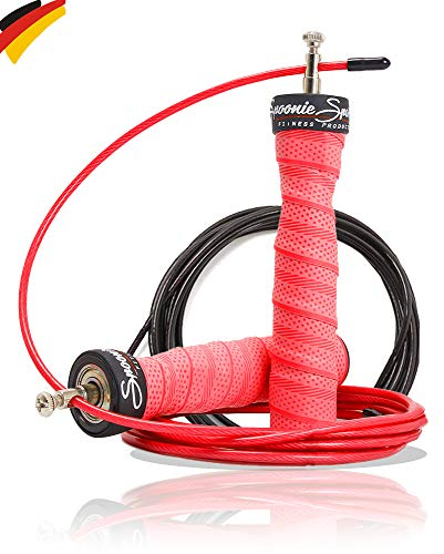 Springseil Jump rope von SPOONIE SPORTS Profi Fitness Springseil für erwachsene mit Stahlseil + Ersatzseil - Springschnur für Kinder längenverstellbar (inkl. Ebook)