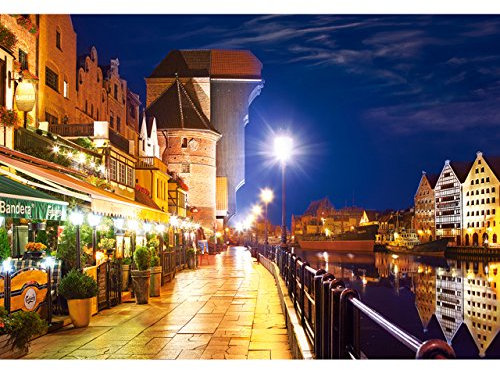 alles-meine.de GmbH Puzzle 1000 Teile - Gda?sk Waterfront at Night - Danzig Promenade bei Nacht/Pommern - Polen/Hafenviertel Flussufer Schiffe Boote - Bild - Kanal beleuc..