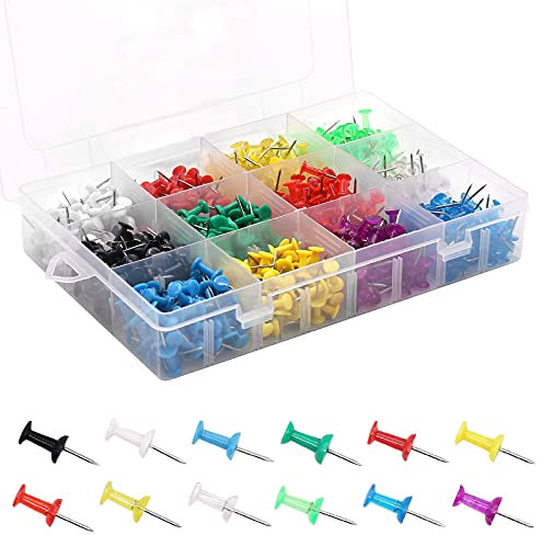 Multicolored Push Pins Thumb Tacks, Coideal 600 Pcs Coloured Map Tacks with Stainless Steel Point for Bulletin Board, Fabric Marking, Pictures Hanging at Home Office School (12 Colours)