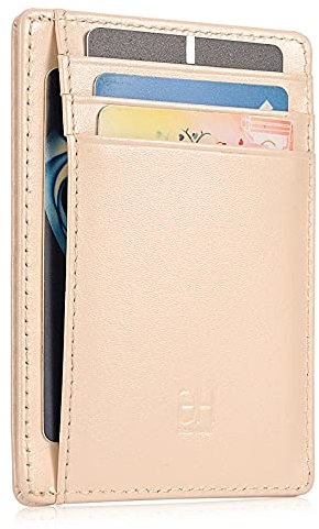 GH GOLD HORSE Schlanker RFID-blockierender Kartenhalter, minimalistische Leder-Vordertasche, Geldbörse für Damen, Beige, Small, Minimalistische, schlanke Damengeldbörse mit Kartenhalter, Ausweis- und