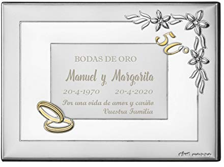 Placa Conmemorativa 50 Aniversario - Regalo Bodas de Oro Personalizado - Placa Grabada Personalizada con Nombres y Fecha, Dedicatoria Especial. Modelo Flor