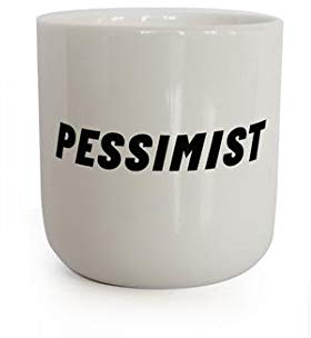 PLTY - Becher - Tasse ohne Henkel - Handglasiertes Weiß Porzellan - Hochwertiges Bone China - Lustige Tassen - Pessimist - Attitude