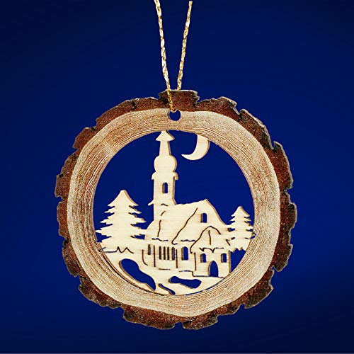 SIKORA BS-LS Traditionelle Filigrane Christbaumschmuck Holzanhänger aus nachhaltiger Herstellung - 28 Modelle wählbar, Modell:R2 Rindenoptik Dorfkirche D 6cm