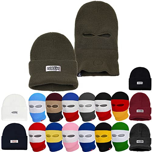 PG Wear Mütze und Sturmhaube 2 in 1 schwarz weiß rot blau gelb grün Olive weinrot (Olive)