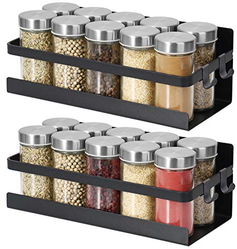 2 Stück Magnetisches Gewürzregal Hängend Kühlschrank Regal Wandregal Magnete Gewürzhalter Matt Schwarz Metall Küchenregal Gewürz Organizer Ohne Bohrung Selbstklebend Duschregal Spice Rack Schranktür