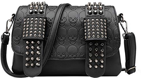 RainboSee Damen Handtasche mit Schultergriff, Punk, Totenkopf, Handtasche, schwarz, Einheitsgröße
