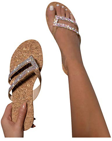 Sandali Bassi Donna Ciabatte Infradito Pantofole Donna Eleganti Scarpe da Spiaggia Ragazza Moda Infradito Con Strass Infradito Piatto Da Donna Taglie Forti