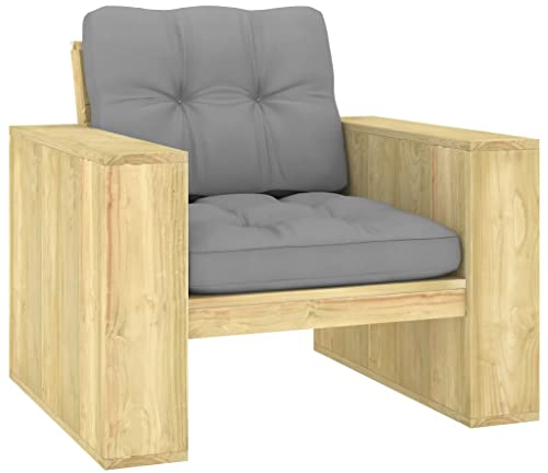 vidaXL Kiefernholz Imprägniert Gartenstuhl mit Grauen Kissen Gartensessel Holzstuhl Lounge Sessel Stuhl Gartenmöbel Balkonstuhl Terrassenstuhl