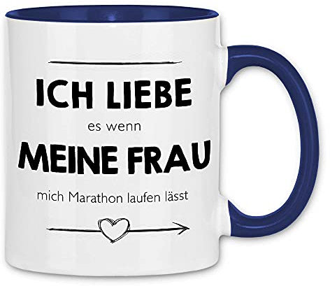 wowshirt Tasse Ich liebe es wenn meine Frau mich Marathon laufen lässt Marathonläufer, Farbe:White - Navy