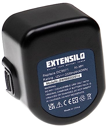 EXTENSILO Akku kompatibel mit Dewalt DC727VA, DC740K-2, DC740KA, DC742KA, DC742VA Elektrowerkzeug (3300 mAh, NiMH, 12 V)