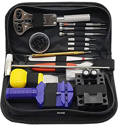 DISCORAMA KIT RIPARAZIONE OROLOGI PROFESSIONALE, STRUMENTI DI RIPARAZIONE OROLOGIO PORTATILE, SET OROLOGIAIO, FAI DA TE, ATTREZZI DA LAVORO