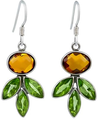 925 Sterling Silber Citrin und Peridot Edelstein Tropfen Ohrringe Mode Designer Handgefertigter Schmuck für Damen 4 x1,5 cm