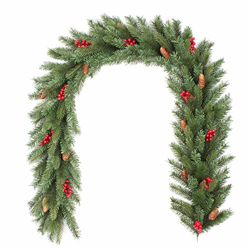 Tannengirlande 2m x ca. 30cm mit Beeren und Zapfen - für Indoor & Outdoor - künstliche Weihnachtsgirlande mit Mix aus Soft & Spritzguss & Hartnadeln - Kunstgirlande Dekogirlande Weihnachten - Grün