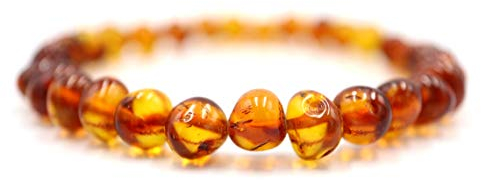 amber-us Baltisches Bernsteinarmband auf Elastischem Band | Mehrfachlänge | Mehrere Farben | Hergestellt aus natürlichen authentischen runden Bernsteinperlen | Bernstein Armband (Light Cognac, 22)
