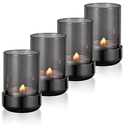 Faveaux Lot de 4 photophores en verre pour fête, mariage, remise de diplôme, cadeaux d'anniversaire pour femme, décoration d'intérieur, nickel noir