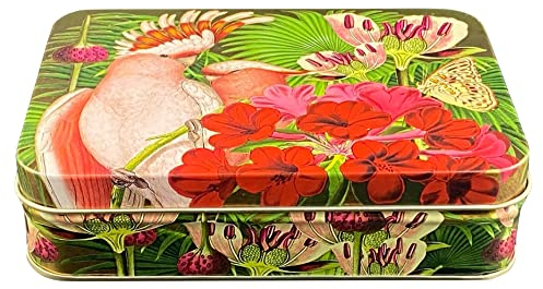 MediMuc Geschenkdose Design Madame Treacle - Liebevoll gestaltete rechteckige Bonbondose - Motiv Kakadu - Bonbondose, Keksdose, Blechdose - Maße (L x B x H) 14,2 x 10,1 x 3,7cm