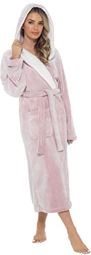 KATE MORGAN Ladies Soft & Cosy Hooded Dressing Gown | Ladies Dressing Gown Soft Plush Bath Robe for Women Housecoat Loungewear Bathrobe Gifts for Her (Small, Rose shimmer)