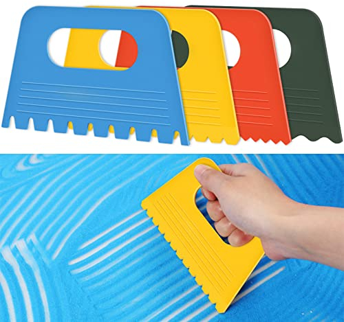 4 Pcs Plastic Paint Scraper Tool Texture Art Scraper Painting Tool Graffiti Textured Art Supplies for Toddlers Kids Tuff Tray Accessories Messy Sensory Learning Crafts DIY Line