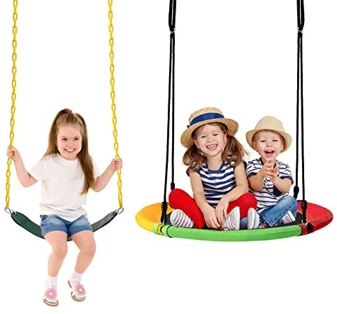 GOPLUS Kit de balançoire Nid d’Oiseau Suspendu à Arbre et 2 Sangles pour Balançoire Souple, Balançoire Souple avec chaîne en métal balançoire Nid d’Oiseau avec Corde à Suspendre (Kit de Blançoire)