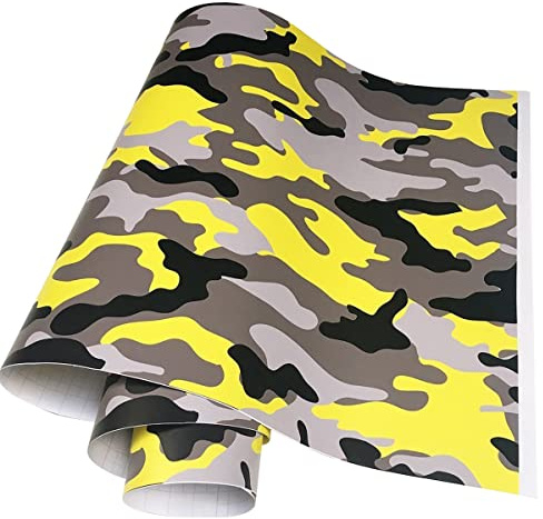 Cozylkx Camo Vinyl Folie Auto Camouflage Vinylfolie Camo Aufkleber Für Konsole Computer Laptop Skin Scooter Motorrad Car Wraps,Gelb Schwarz,30cm × 150cm