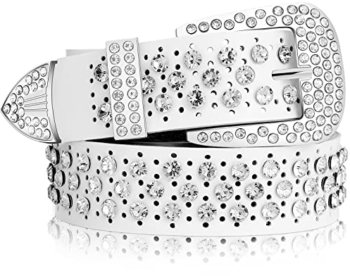 JINWEORI Bling Strass Gürtel für Damen, glänzender Cowgirl Western-Gürtel für Jeans, Hosen (weiß)