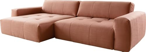 DELIFE Eckcouch Lazaro Flachgewebe Orange 300x160 cm Ottomane li. mit Tiefenverstellung