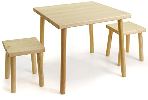 Holzfee Kinder-Sitzgruppe Holz massiv Tisch und Stuhl Hocker Kiefer lackiert