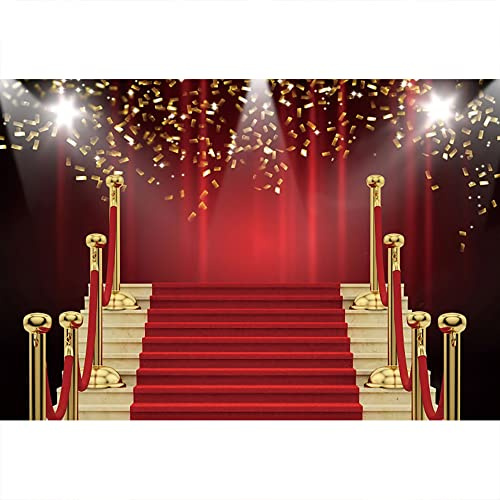 Aoihrraan 3x2m Rot Teppich Bühne Fotografie Hintergrund Gold Pailletten Treppe Vorhang VIP Gast Laufsteg Event Hintergrund Preise Zeremonie Abschlussball Party Grad Vlogger Foto Requisiten