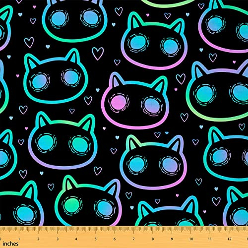Katzen Stoff Meterware Schöne Tiere Möbelstoff Niedlicher Katzen Dekorativer Stoff Drinnen Draußen Stoff Kawaii Schwarz Kätzchen DIY Kunst Wasserdichter Stoff 184 x 150 (HxB)