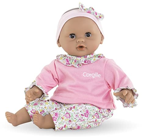 Corolle Puppe Calin Maria, Weichkörperpuppe mit Schlafaugen, abnehmbarem Stirnband, Vanilleduft, 30cm, Behält den Daumen im Mund, ab 18 Monate