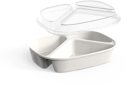 circ Mehrweg Menübox mit klarem Deckel To go Boxen spülmaschinengeeignet wiederverbendbar 20 Stück (3-geteilt, cremeweiß)