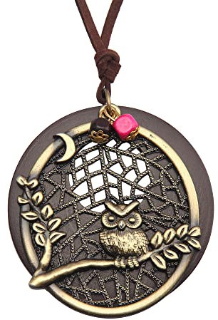 GelConnie Leather Cord Necklace Chain Multilayer Wooden Pendant Necklaces Vintage Jewelry Boho Long Sweater Necklace for Women Men, Genuine leather, Zinc alloy, No Gemstone