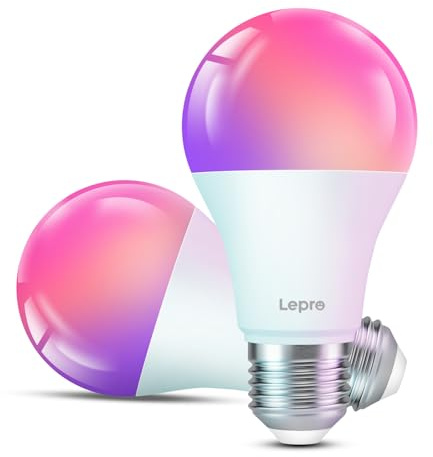Lepro Smart Bulb E27, B1 Colour Changing WiFi Bulbs, Music Sync, Voice Control, AI Generated Lighting, 16 Million Colors, 806lm, Smart Screw Bulb Work with Alexa,Google Assistant App,2 Packs