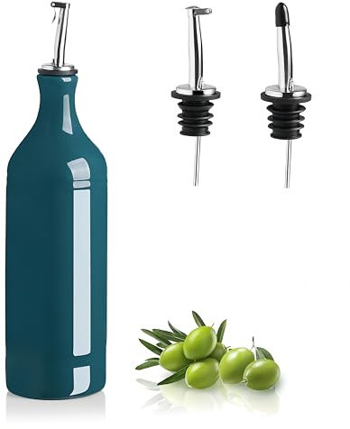 Sweejar Large Ceramic Olive Oil Dispenser Bottle, Opaque Oil Cruet Protects Oil to Reduce Oxidation, Suitable for Storage Oil, Vinegar, Soy Sauce & Other Liquids, Pack of 1, 24 Fl Oz (Teal Green)