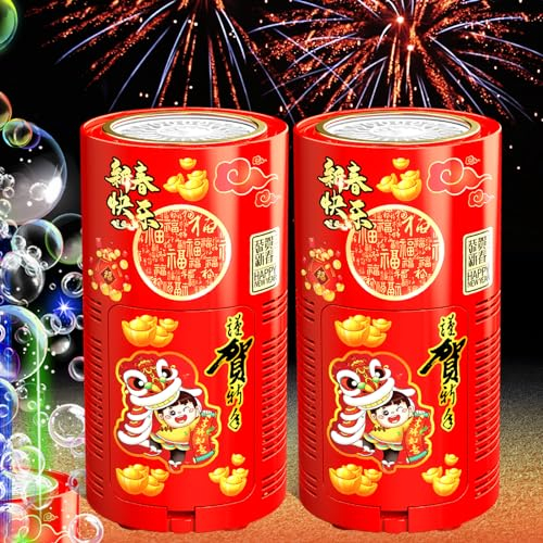 Feuerwerk Seifenblasenmaschine (2PCS,20Löcher) mit Lichtern, Luftblasen Wunderkerzen Geburtstagsdeko, Automatischer Seifenblasen Maschine für Kinder Party Hochzeit Geburtstag Chinesisches Neujahrsfest