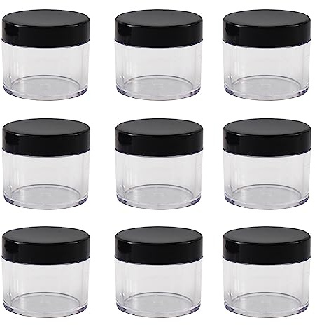 12Pcs 30ml/30g Empty Plastic Cosmetic Jars Clear Round Plastic Jars with Black Screw Lids Makeup Cream Sample Containers Pots Bottles for DIY Travel Creams Powder Lip Balm Samples
