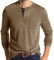 Mens Henley Shirts Long Sleeve Tops Casual Shirt Cotton Tee Crew Neck Top Basic T-Shirt Knitted Buttons Khaki M
