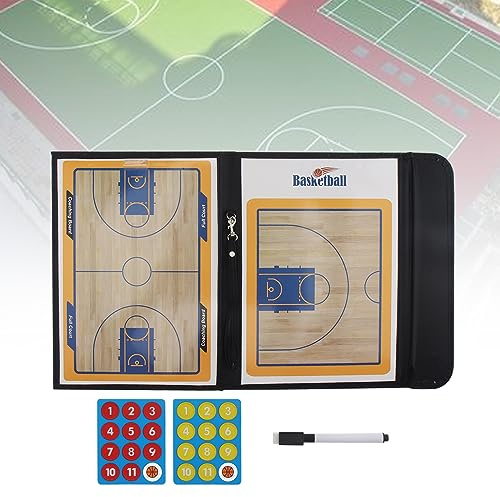 Tobefore Tragbares PU-Lederbezug Fußball-Coaching-Klemmbrett Taktische Magnettafel Kit mit trocken abwischbar, Markierungsstift, Magnetknöpfe, Farbe Fußballbrett (Farbe Basketballbrett)