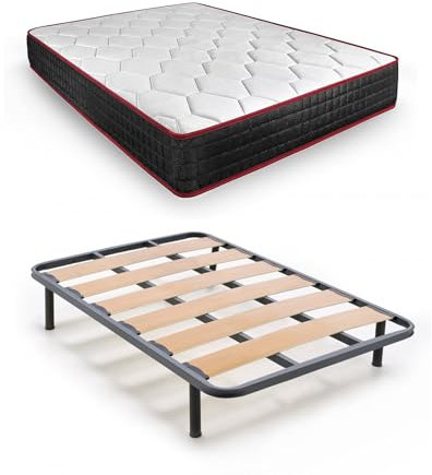 HOGAR24 ES | Komplettes Bett | Lattenrost mit breiter Latte + viskoelastische Matratze Memory Premier | inkl. 25 cm Gewindebeine, Maße: 120 x 190 cm