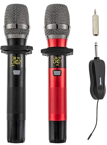 Drahtloses Mikrofon,UHF Dual Metall Dynamisches Mikrofonsystem, Gesangsmikrofone und Empfänger mit 25 Kanälen,Hochzeit Party Kirche Vortrag Bühne Reden Konferenz
