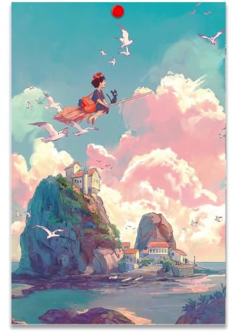 Thunwid Poster Howls Moving Castle, Studio-Ghibli-Poster, Anime, ästhetisches Leinwandposter, Wandkunst, Dekordruck, Bild für Wohnzimmer-Dekoration, 40,6 x 61 cm, ungerahmt