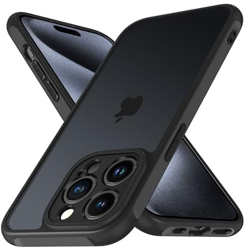 ivoler Funda Mate Negro para iPhone 15 Pro MAX 6.7 Pulgadas, [Protección Lente Cámara] [Protección Militar] Carcasa Protectora Antigolpes Trasera Translúcida Antihuellas Silicona Case