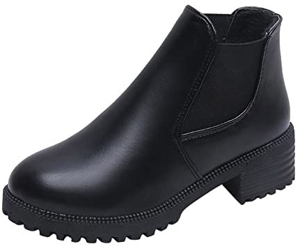 Stivali per le donne 2023 nero moda autunno inverno donna stivaletti suola spessa tacco medio slip on peluche caldo solido stile casual donna stivali da giardino, Nero , 40 EU