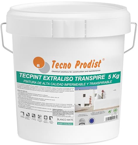 Tecno Prodist - TECPINT EXTRALISO RESPIRE (5 kg) Peinture écologique, respirante, imperméable extérieure et intérieure à l'eau, finition extra lisse, application facile - Sans odeur (blanc)