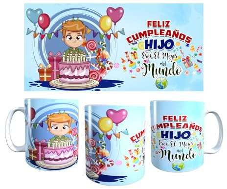 Grafiall Taza Personalizada Feliz Cumpleaños Hijo/hija eres el/la mejor del mundo, regalo personalizado (Hijo)