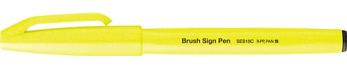 Pentel SES15C-FGX Brush Sign Pen neon-gelb, Faserschreiber, pinselähnliche Spitze, 1 Stück