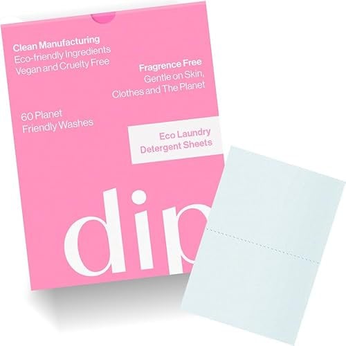 dipndip Dip Eco-Friendly Laundry Sheets Detergent | Plant Based, Plastic Free & Zero Waste | Perfect for Sensitive Skin | Fragrance Free | 60 Load