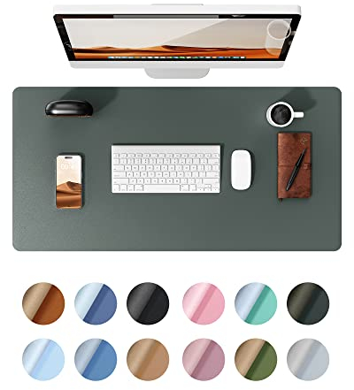 YSAGi Schreibtischunterlage 90x43cm, Premium Leder Mauspad XXL, Rutschfeste Tischunterlage Schreibunterlage, Multifunktionales Office Mousepad Schreibtisch Zubehör für Büro & Homeoffice (Dunkelgrün)