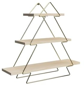 EMHELLE Wandregal Tannenbaum Holz Golden Farben Metallrahmen Regal Wand Hängeregal Küchenregal Bücherregal Schweberegal Regale für Wände Wohnzimmer Kinderzimmer Küche Badezimmer (Gold)